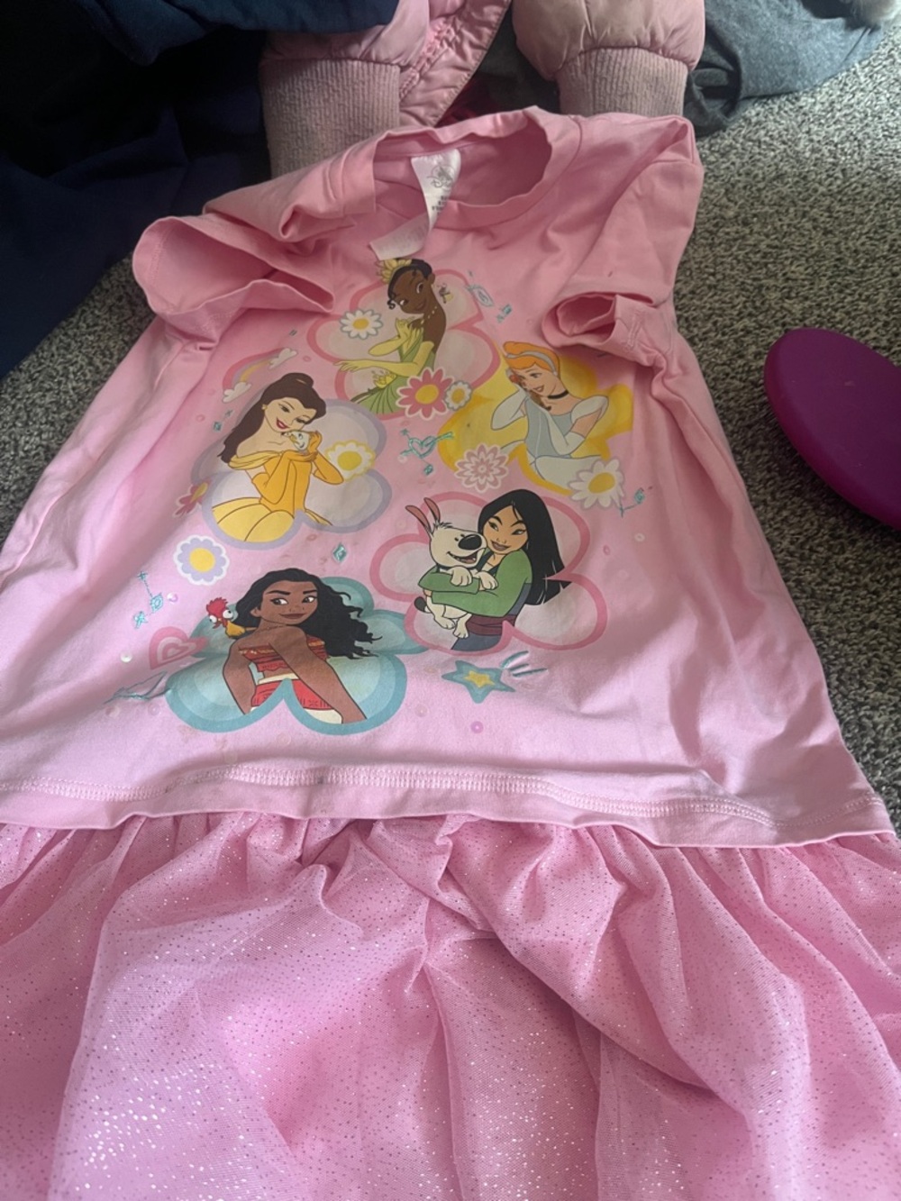 Disney Pink Princess Graphic Tee and Glitter Tulle Skirt Set